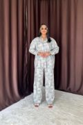 Mavi Leopar Desenli Ceket Ve Pantolon Keten Takım resmi